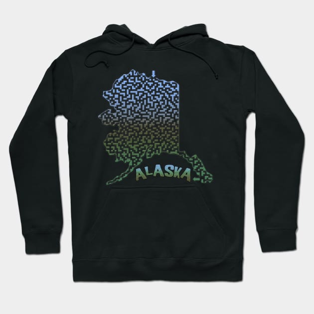 Alaska State Outline Mountain Themed Maze & Labyrinth Hoodie by gorff